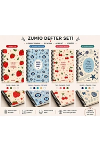 A5 Spiralli Çizgisiz Defter 4'lü Set 50 Yaprak 100 Sayfa Renkli Tasarımlı Okul Not Defteri